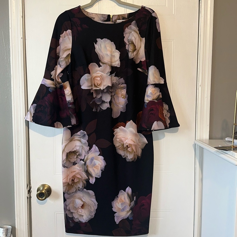Calvin Klein bell sleeve floral dress